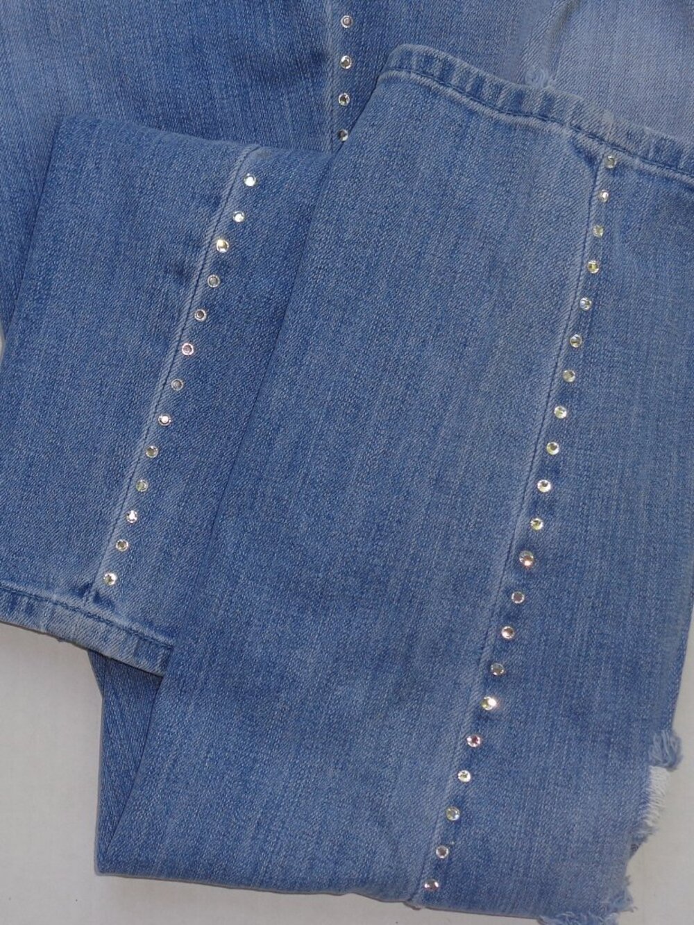 Boyfriend Jeans Rhinestone Embellished High Rise Distressed Stretch